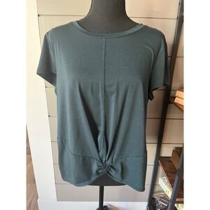 Athleta Teal Twist Front Short Sleeve Tee Top Women's Size L